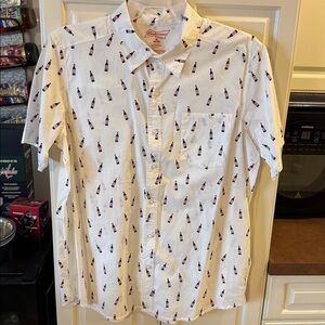 Budweiser Red and White Logo Button Down Short Sleeve Shirt, XL